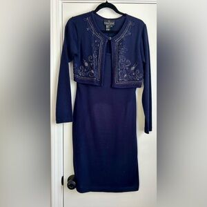 Carole Little Dress Women’s Small Embellished Blue Bodycon Long Sleeves Vintage